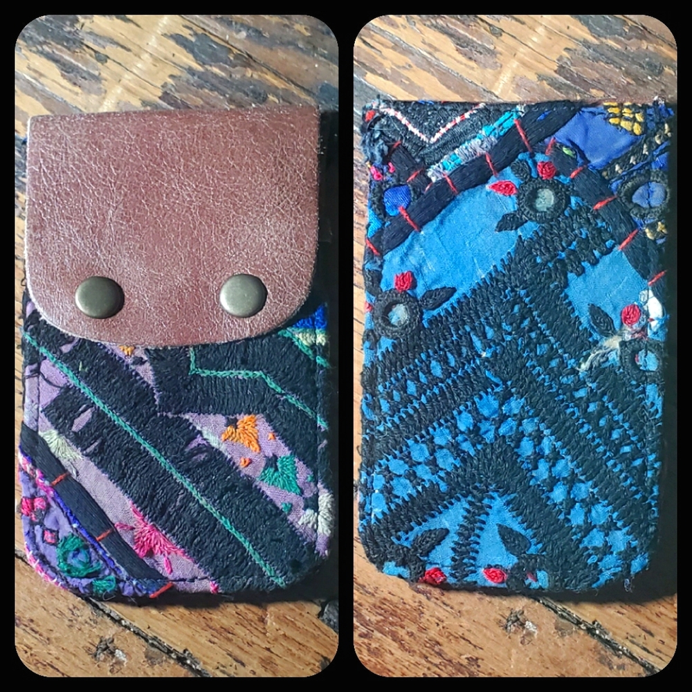 🍳🧠 Free People Boho Embroidered Repurposed vtg banjara hippie Wallet card case